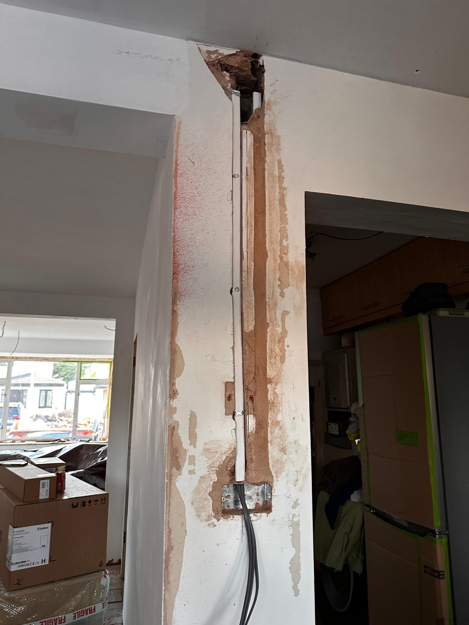 Wall chase wiring for electrical rewire, Cruz Electrical London